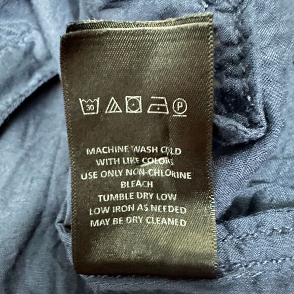 HOLDING HORSES ANTHROPOLOGIE Tunic Shirt Navy Blue Roll Tab Sleeve - Picture 9 of 11